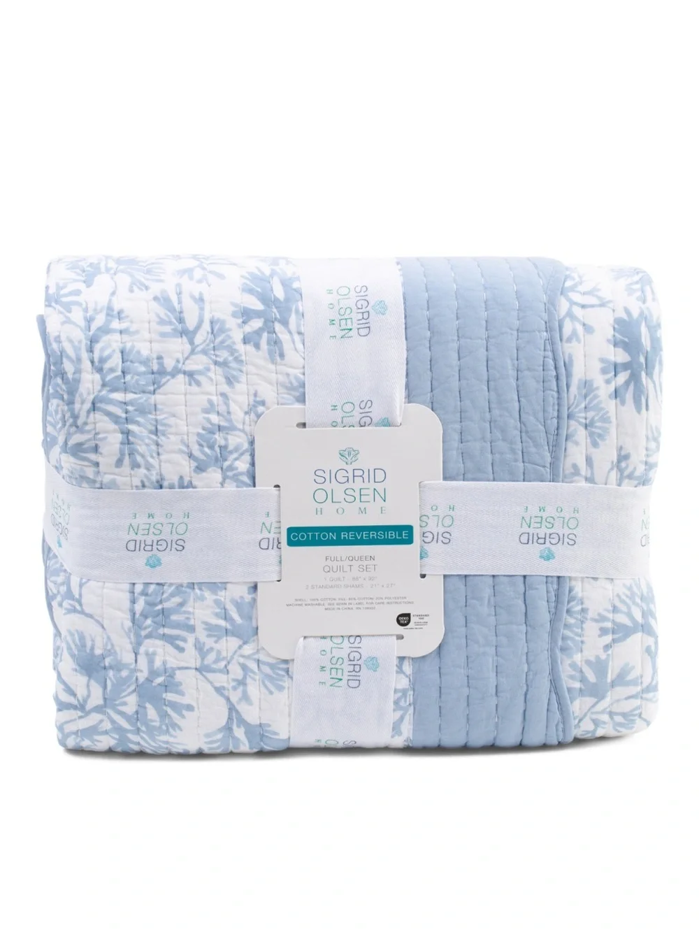 Sigrid Olsen Light Blue and White Reversible Cotton Quilt